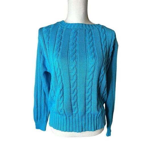 A. Peter Pushbottom Vintage Blue Cable Knit Sweater 70s 80s Retro Size S - Picture 1 of 5